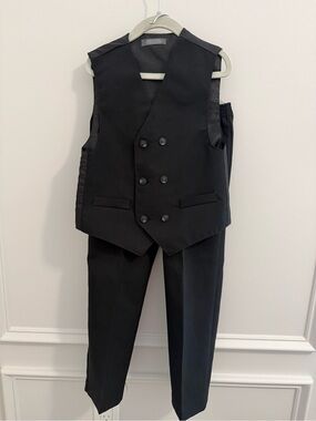 Boys Black Double-Breasted Dress Vest & Pants Set Size 6